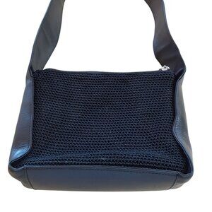 The Sak Crochet Knit Black Leather Purse Crossbody Hippie Hobo Chic Boho